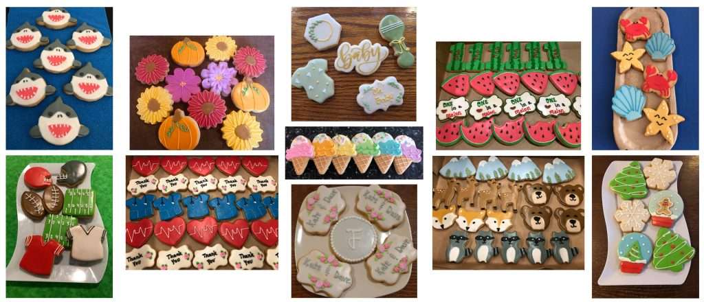 Beautiful and delicious themed sugar cookies made by Marcia. Photos courtesy of The Cakery Cafe.