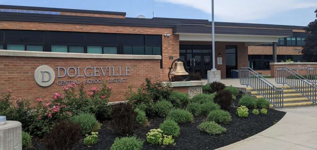 Dolgeville Central School entrance photo by Carol Vogel.