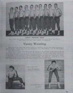 1958 wrestling team with Robert Grant and sectional champion Jerry Hejtmanik.