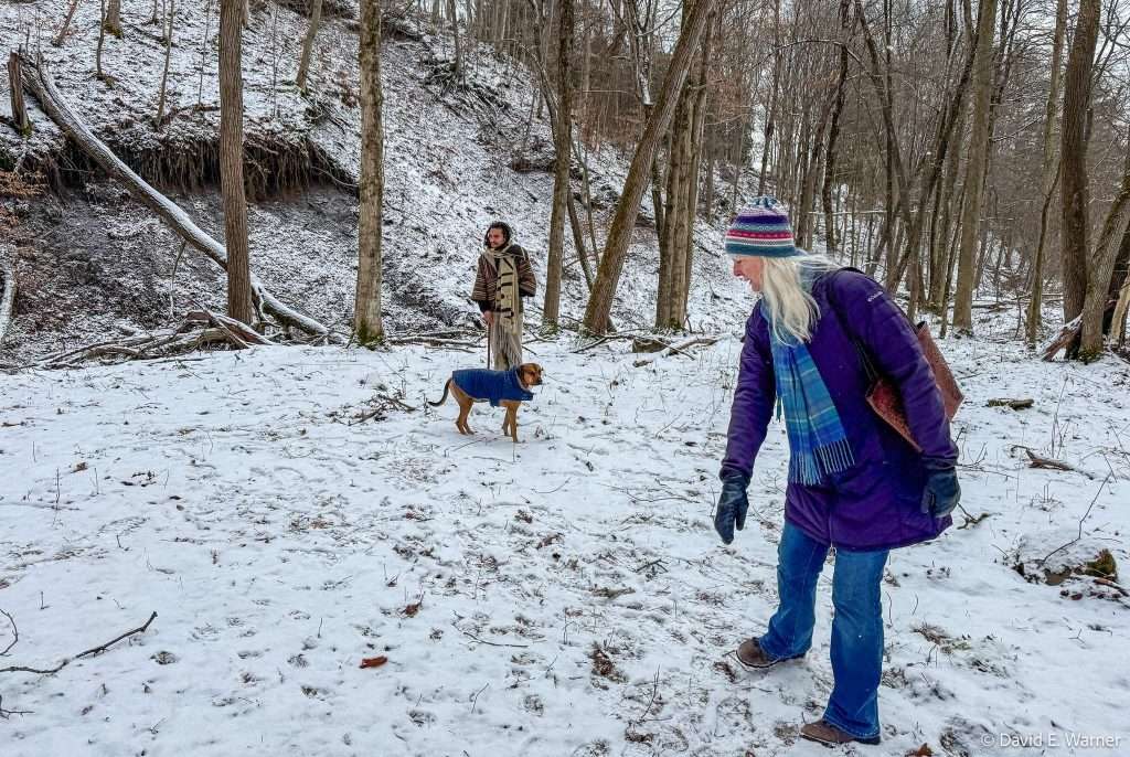 Photo by Dave Warner - Vili Mang (left) and Sharon Collins review the site where the Buttermilk Falls Labyrinth will be located.